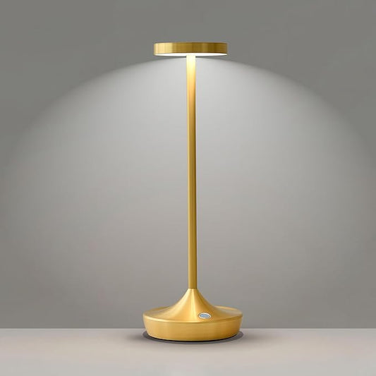 Gold Cordless Table Lamp, Rechargeable 6000mAh Battery LED Desk Lamp, Portable Metal Touch Lamp with 3-Level Dimming, Waterproof Light for Restaurant, Dining Table, Patio & Home Decor(Gold)