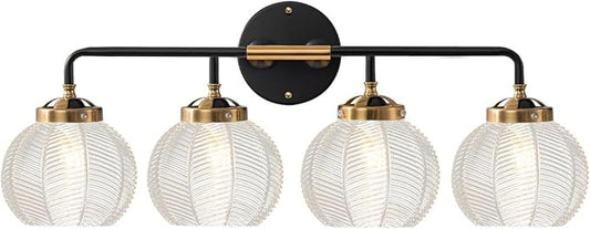 4-Lights Vanity Lights Bathroom Light fixtures Over Mirror Mid Century Modern Wall Sconce with Clear Glass Globe Shade Matte Black Gold Wall lamp for Kitchen Powder Room Over Mirror
