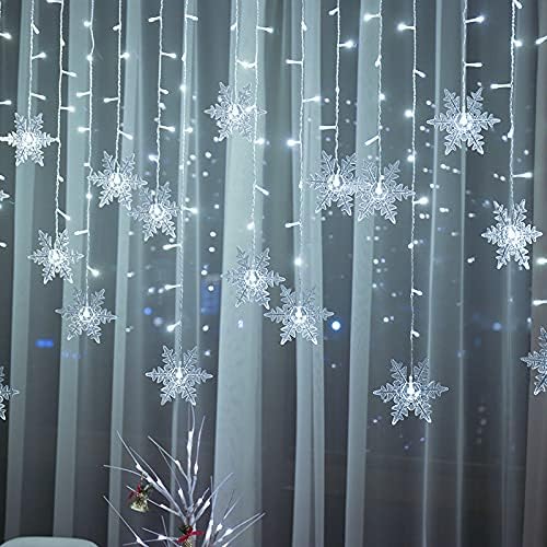 LED Curtain Lights,19ft/6M 96 LED Snowflake Curtain String Lights Plug-in Memory Window Curtain Lights with 8 Modes Decoration for Christmas, Wedding, Party,Wall, Home Decorations (White)