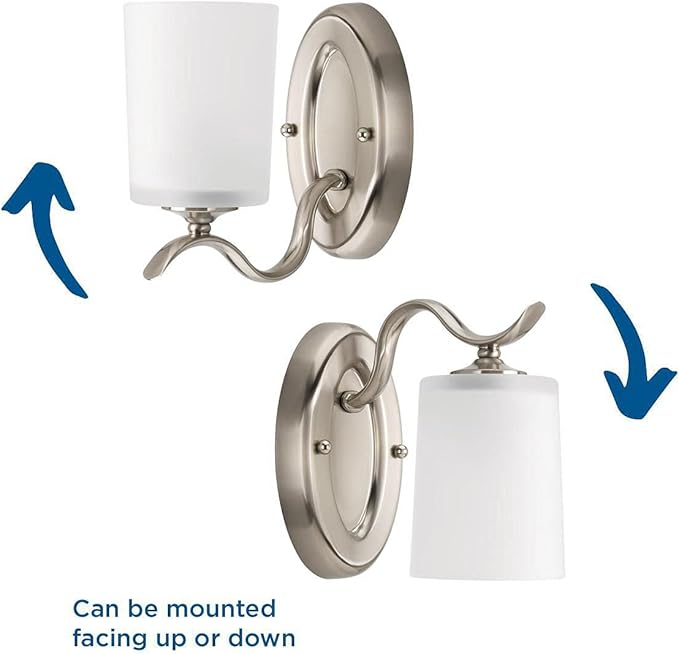 Progress Lighting P2018-09 Inspire Collection Etched Glass Traditional Bath Vanity Light, 1-Light, Brushed Nickel