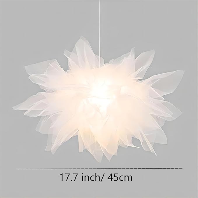 17.7 Inch Stacked Tulle Pendant Light, Modern Style Fabric Hanging Light, Pendant Lamp for DiningRoom, Living Room, Bedroom, Study, Hallway - White