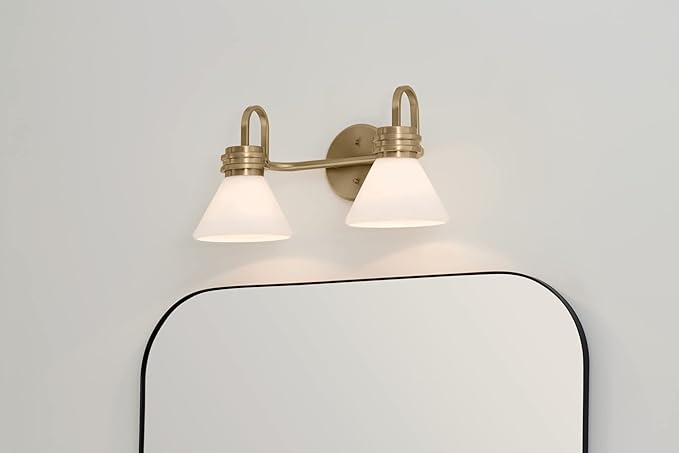 Kichler Farum 2-Light Bathroom Vanity Light Fixture with Opal Glass Shades in Champagne Bronze, Modern Wall Mount Over Mirror for Powder Room (19.25" W x 9.5" H), 55154CPZ