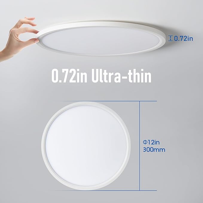 12 Inch Slim Dimmable LED Flush Mount Ceiling Light Fixtures, 24W 2640LM 3000K/4000K/5000K, House Upgrade Led Lights for Bedroom Hallway Laundry Room Rental Units, 240W Equiv., Black