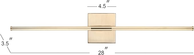 JONATHAN Y 28" Brass Gold Modern Dimmable Integrated LED Wall Sconce, Metal Vanity Light for Bathroom Mirror Bedroom Hallway, Sleek Hardwired Wall Lamp Fixture, 3000K (JYL7022B-SET2)