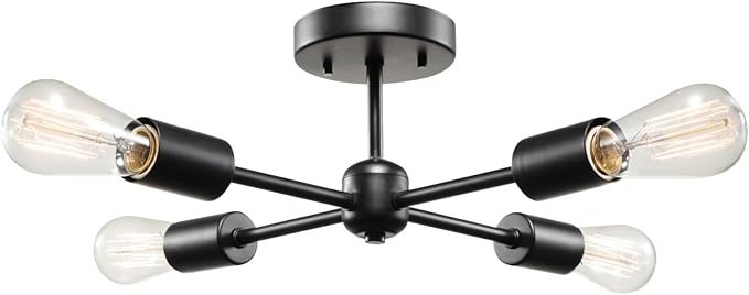 Globe Electric 66008 Vane 4-Light Flush Mount Ceiling Light, Matte Black