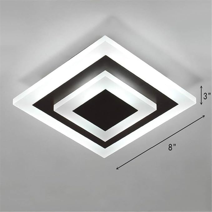 RUNNUP Acrylic Unique Minimalist Ceiling Lamp Minimalist Led Flush Mount Ceiling Light for Dining Hallway Living Kitchen Bedroom Room Kitchen Island Office,Brown-Square-Cool Light