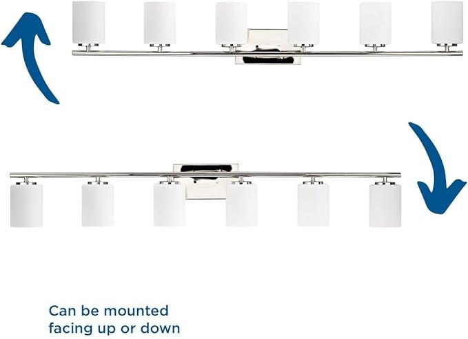 Progress Lighting Replay Collection 6 Light Bathroom Vanity Light, Modern Bath Lighting Fixture with Etched White Glass Shades for Over the Mirror, Reversible Mounting, Polished Nickel