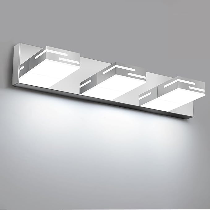 LED Modern Bathroom Vanity Light Fixtures, 3-Light 22-inch Dimmable Chrome Vanity Lights for Bathroom Lighting Fixtures Over Mirror, with 360° Rotatable Heads (Cool White 6000K)