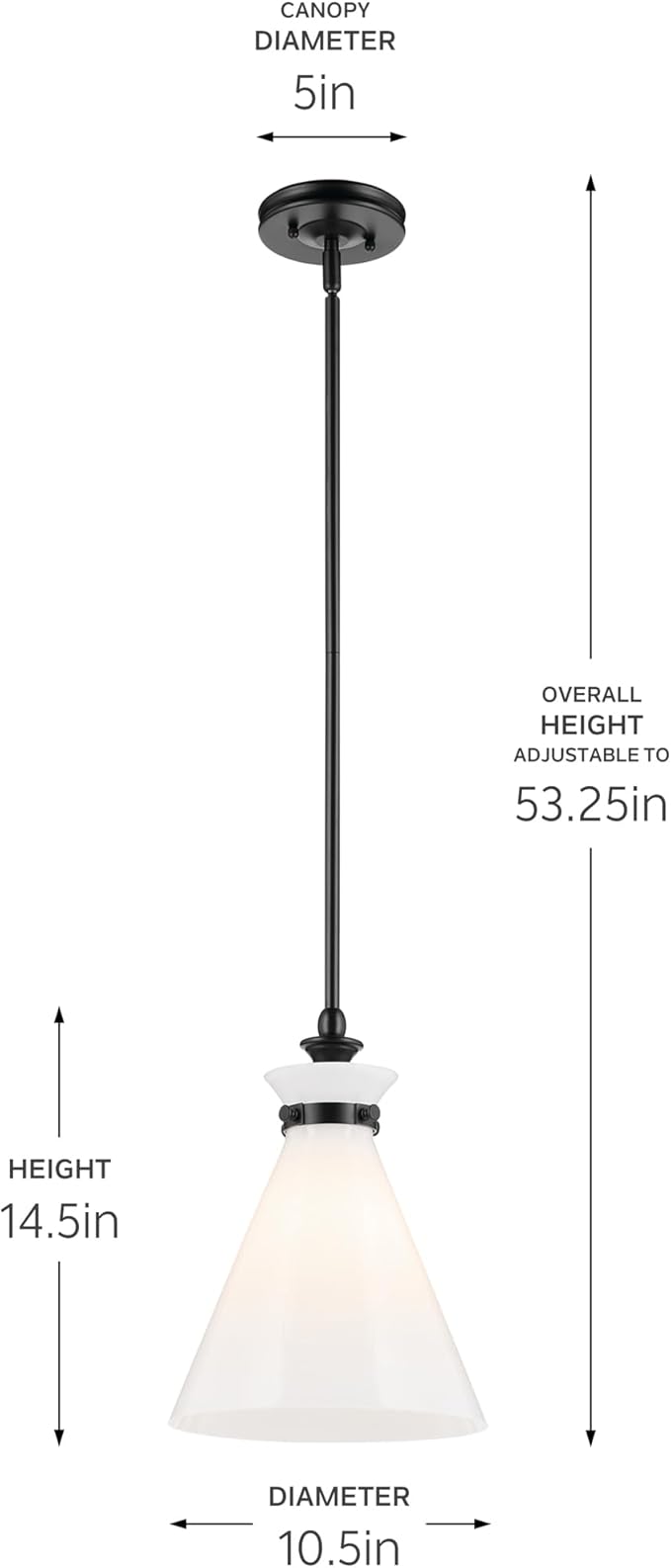 Kichler Laria 1-Light Pendant, Updated Traditional Light, Sloped Ceiling Compatible, for Kitchen with Opal Glass in Black (14.5" x 10.5"), 52774BK