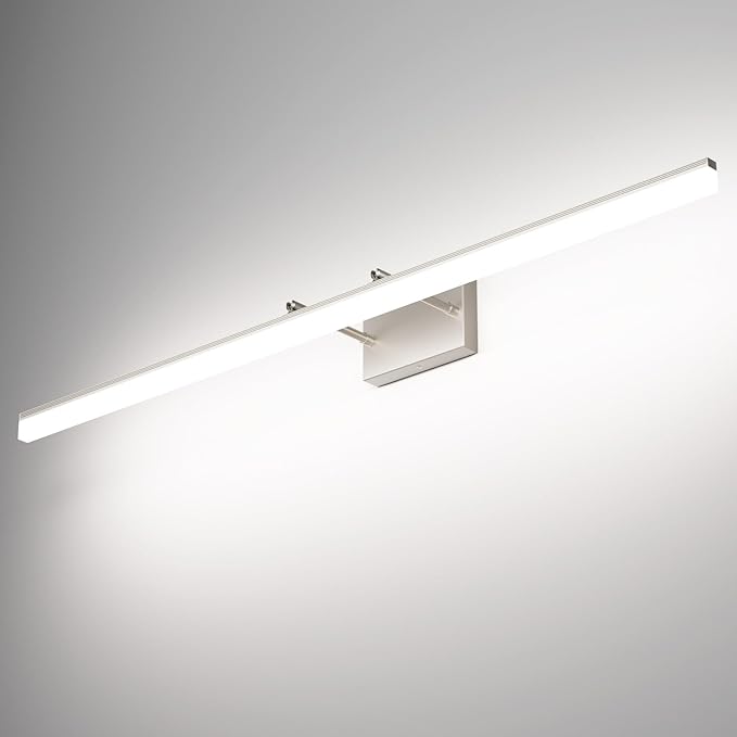 Aipsun 48inch Brushed Nickel Bathroom Llight Fixtures LED Vanity Light Adjustable Modern Vanity Lights Over Mirror Rotatable Lighting 5500K