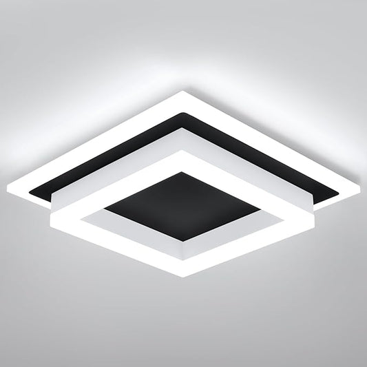 32W Modern LED Ceiling Light, Small Flush Mount Light Fixture, 6000K Cold White Ceiling Lamp, Square Hallway Lighting Fixtures for Living Room Bedroom Bathroom Kitchen (Black, Cold White)