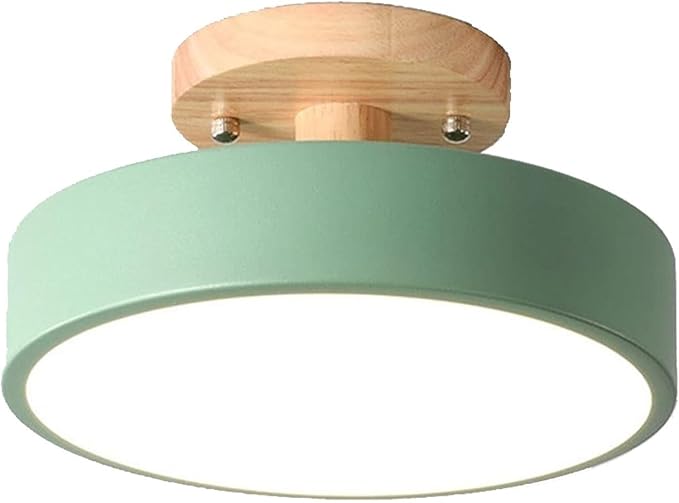 Close to Ceiling Lights 3-Color Dimmable Round Ceiling Light Solid Wood Base LED Ceiling Lamp Close to Ceiling Lighting Fixture for Cloakroom Porch Living Room Balcony Bedroom Bathroom Corridor (Colo