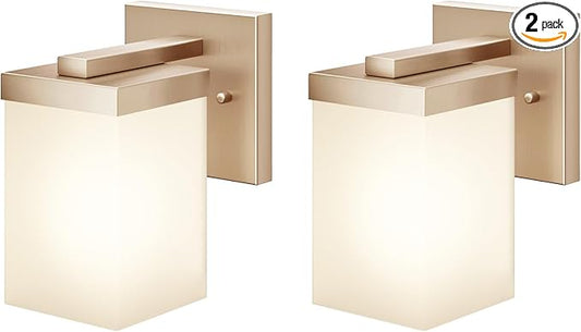 Wall Sconce Over Mirror Champagne Bronze Bathroom Vanity Lighting Fixtures with White Frosted Glass, Wall Lamps for Porch Entrance, 2 Pack T003CPG-L1-P2