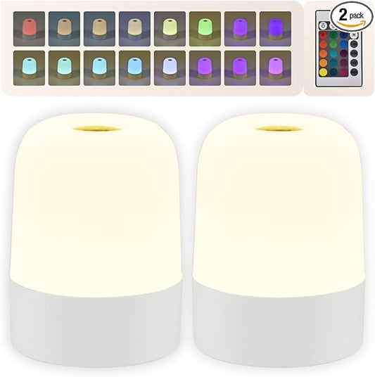 Touch Lamp for Bedroom, Table Lamps Rechargeable, Remote Control, Multi-Color Smart Nightstand Lamp, Breastfeeding, Sleep Aid, Portable Night Lamp (2 PCS)
