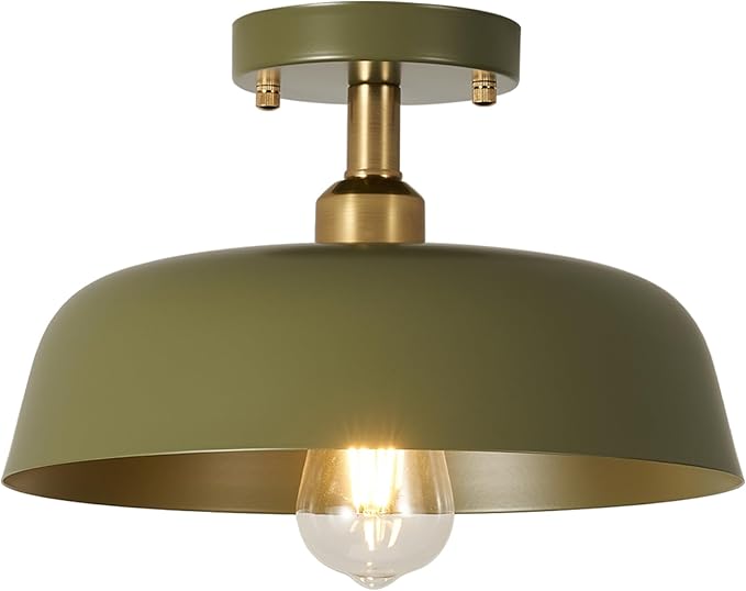 Modern Semi Flush Mount Ceiling Light, 1-Packs Matte Green Hallway Ceiling Light Fixtures,Mid Century Ceiling Lamp for Kitchen Hallway Entryway Bedroom Laundry Room(1 Packs)