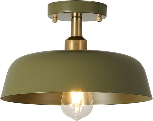 Modern Semi Flush Mount Ceiling Light, 1-Packs Matte Green Hallway Ceiling Light Fixtures,Mid Century Ceiling Lamp for Kitchen Hallway Entryway Bedroom Laundry Room(1 Packs)