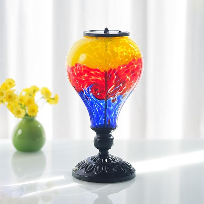 Outdoor Solar Lantern Waterproof Glass Table Lamp 9.8" H Hot Air Balloon Solar Lanterns Led Garden Lights for Patio Desk Garden Yard Tabletop Decor Ideal Gifts(Yellow-Red-Blue)
