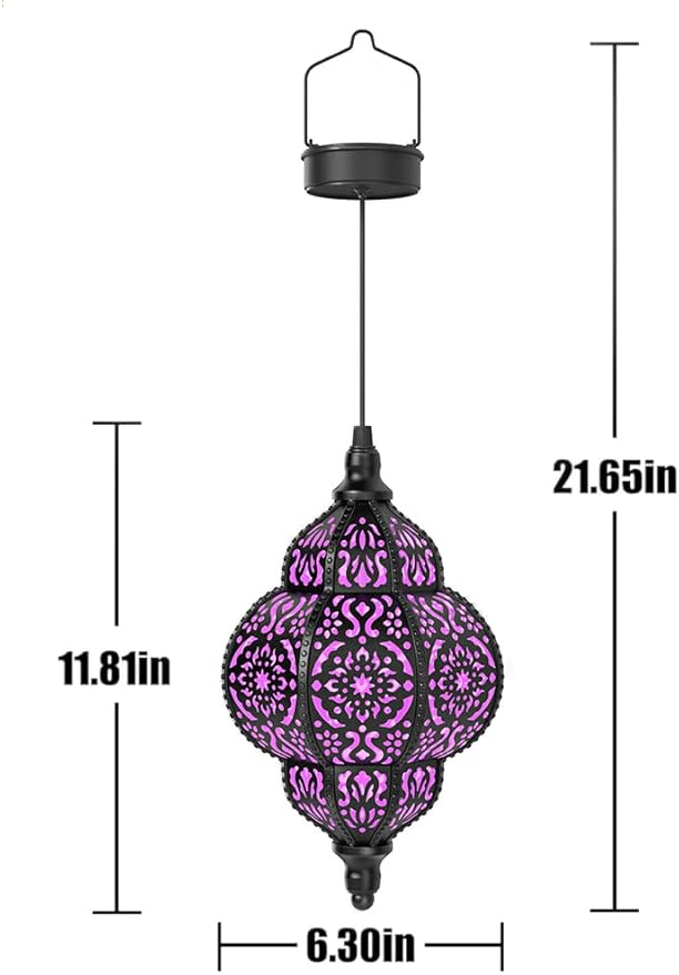 Hapjoy Hanging Solar Lights Outdoor Garden Decor Solar Lantern Waterproof Plastic Moroccan Outdoor Decorations for Patio Pathway Yard Backyard Garden Decorative (1, Purple)