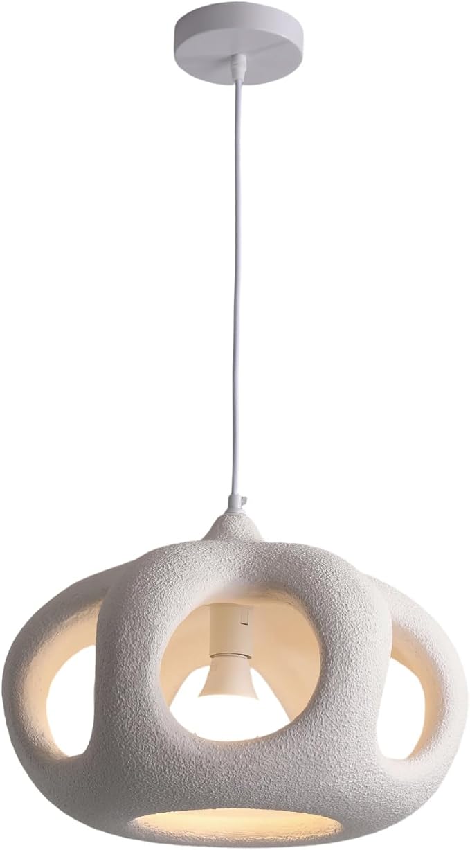 JAYMP Hollow-Out Shape Pendant Light Fixture for Dining Room Kitchen Island Hallway Restaurant Modern Hanging Lamp E26 Base Japanese Style Lighting Fixture, 1 Pack, Matte White, 40cm/15.7in