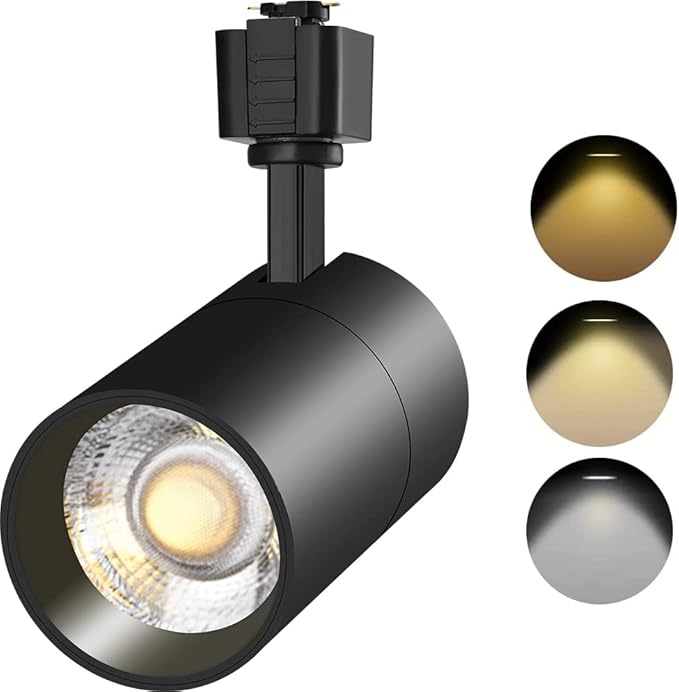 VANoopee 3-Color 20W J Type Track Lighting Heads Dimmable Bright LED Track Lighting Fixtures for Accent Task Retail Kitchen Ceiling Track Light 3000K 4000K 5000K - Flicker Free CRI90+ 36° 2000lm Black