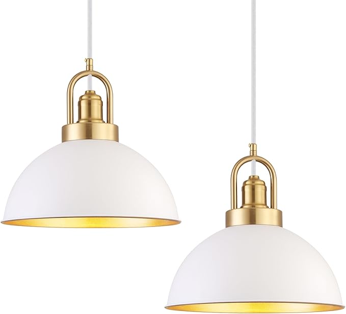 Modern White Pendant Light, Dome Metal Ceiling Hanging Light Fixtures, Nordic Style Pendant Lamp for Kitchen Island Dining Room(11.8 Inch 2 Packs) Dining Room 2 Pack