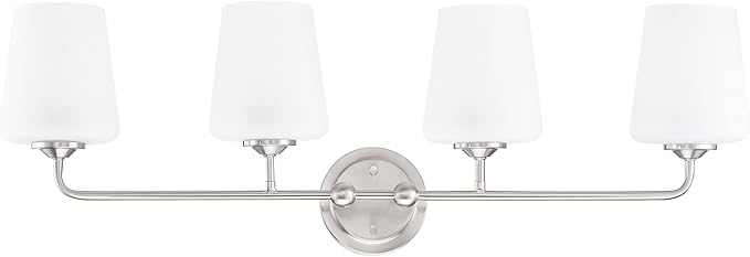 Design House Stasia Vanity Light, 4-Light, Sleek Modern Arms, Frosted Glass Glow, Dimmable, Dual-Mount Option, E26 Socket, Satin Nickel, 33.6 in L x 6.7 in W x 10.9 in H, 589309