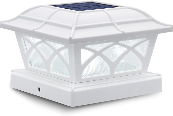SIEDiNLAR Solar Post Cap Lights Outdoor Glass 2 Color Modes 8 LEDs for 4x4 5x5 6x6 Posts Fence Deck Patio Decoration Warm White & Cool White Lighting White (1 Pack)