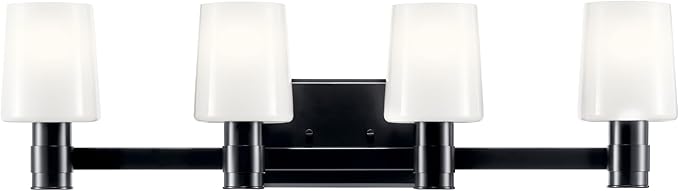Kichler Adani 4-Light Bathroom Vanity Light Fixture with Opal Glass in Black, Modern Wall Mount Lighting for Bathroom Over Mirror and Vanity (8.25 in x 30 in), 55177BK