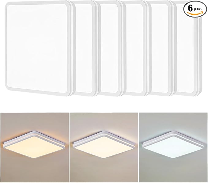 6PK 12 Inch LED Flush Mount Ceiling Light with Side Light, 40W, 2520LM, 3000K/4000K/6000K CCT Selectable, White Square LED Ceiling Light for Hallway, Kitchen, Bedroom, Laundry Room