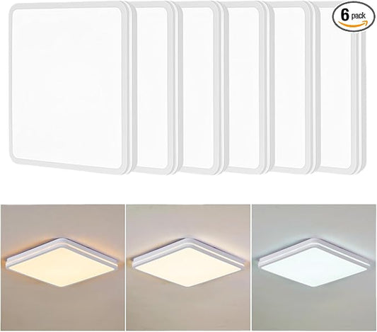 6PK 12 Inch LED Flush Mount Ceiling Light with Side Light, 40W, 2520LM, 3000K/4000K/6000K CCT Selectable, White Square LED Ceiling Light for Hallway, Kitchen, Bedroom, Laundry Room