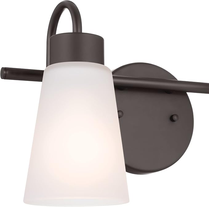 Kichler Erma 2-Light Bathroom Vanity Light Fixture with Satin Etched Glass Shades, Updated Traditional Wall Sconce in Olde Bronze for Mirror (13.5" x 8.5" x 6"), 55125OZ