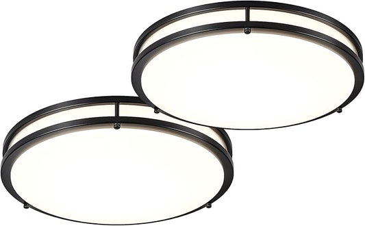 DLLT Flush Mount LED Ceiling Light: 16 Inch 5CCT (3000K-6000K) & Dimmable Ceiling Light Fixtures for Bedroom Hallway - 36W Modern Black Super Bright Kitchen Lighting Fixtures Ceiling
