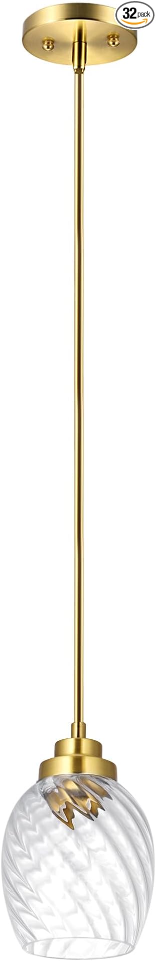 Glass Pendant Lights Kitchen Island,Twisted Clear Glass Treatment Pendant Light,Modern Hanging Light for Kitchen Sink Dining Room Bedroom, E26 (Brushed Gold, 1pack)