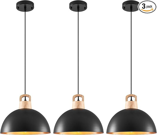 Black Pendant Light, 3 Packs 11.8inch Modern Pendant Lights, Farmhouse Pendant Lights Kitchen Island, Kitchen Pendant Light for Bedroom; Office; Living Room