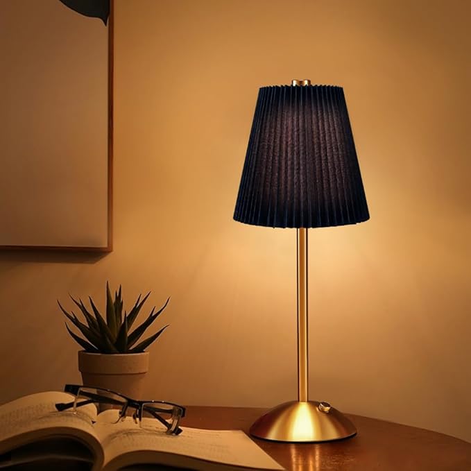 HPUFKOT LED Metal Table Lamp -Fabric Shade Desk Lamp, 3-Color LED Desk Lamp for Bedroom Nightstand,Patio Table Lamp,Night Light for Kids Nursery (Black)