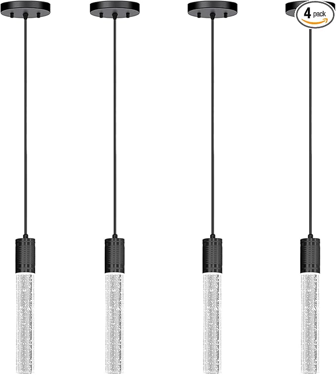 HAIXIANG 4 Pcaks Pendant Lights for Kitchen Island, White Light, Black Crystal Linear Pendant Lighting, Bar Corner LED Light Fixture