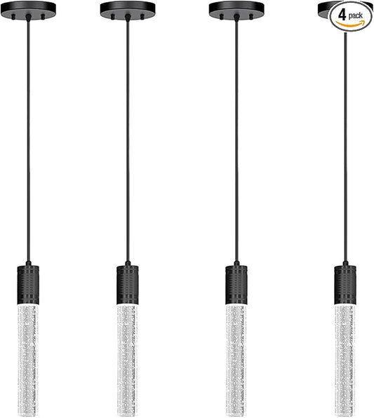 HAIXIANG 4 Pcaks Pendant Lights for Kitchen Island, White Light, Black Crystal Linear Pendant Lighting, Bar Corner LED Light Fixture