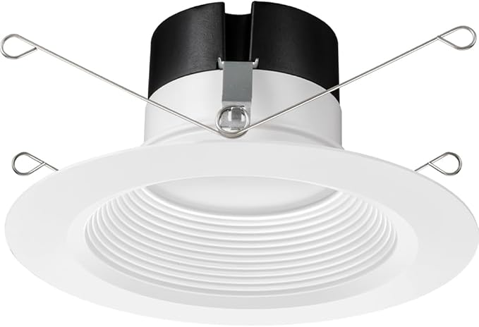 Juno E Series 5"/6" LED Ceiling Light, Baffle Trim Recessed Lighting with 5-in-1 Switchable White Color, 1200 Lumens for High Ceilings, Wet Rated LED Downlight, Dimmable, White, 6-Pack