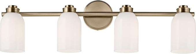 Kichler Shae 32.25" 4-Light Bathroom Vanity Light Fixture with White Opal Glass Shade in Champagne Bronze for Mirror Lighting Over Vanity and Powder Room (32.25" W x 9" H), 55203CPZ