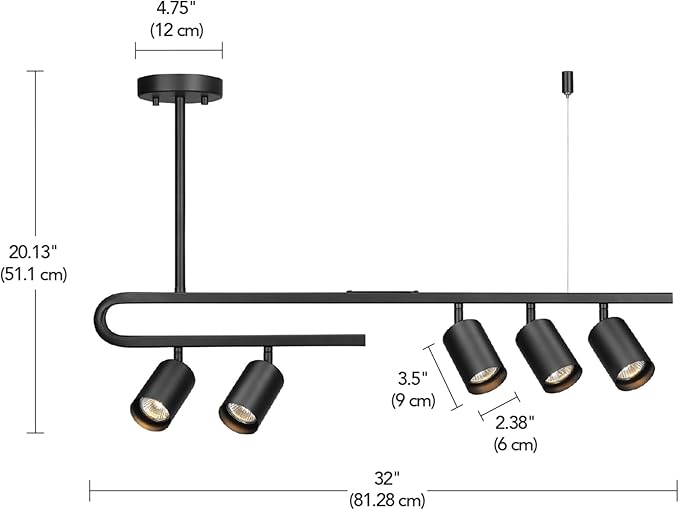 Globe Electric 64000121 32" 5-Light Track Lighting, Matte Black, Side Canopy, Lighting for Kitchen, Bathroom, Bedroom, or Dining Room, Living Room Ceiling Lights, Light Fixture, Kitchen Island Lights