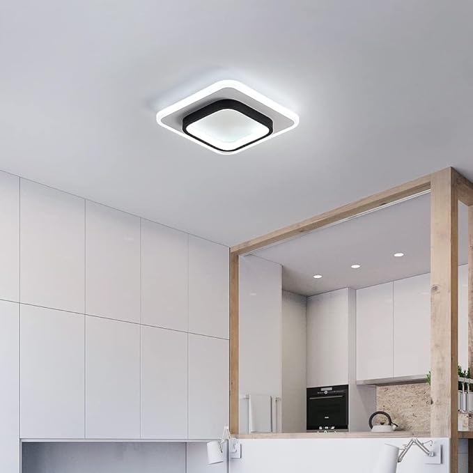 2 Pack LED Ceiling Light 22W Modern Ceiling Lamp, Cool White 6500K 9.5 Inch Square Close to Ceiling Lights for Hallway Bedroom Office Kitchen Dining Room Entrance(Black & White)