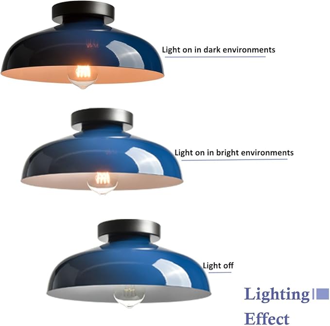 DIRYZON Industrial Semi Flush Mount Ceiling Light,12-Inch Metal Ceiling Lighting Ceiling Light Fixture for Porch Kitchen Bedroom,Blue