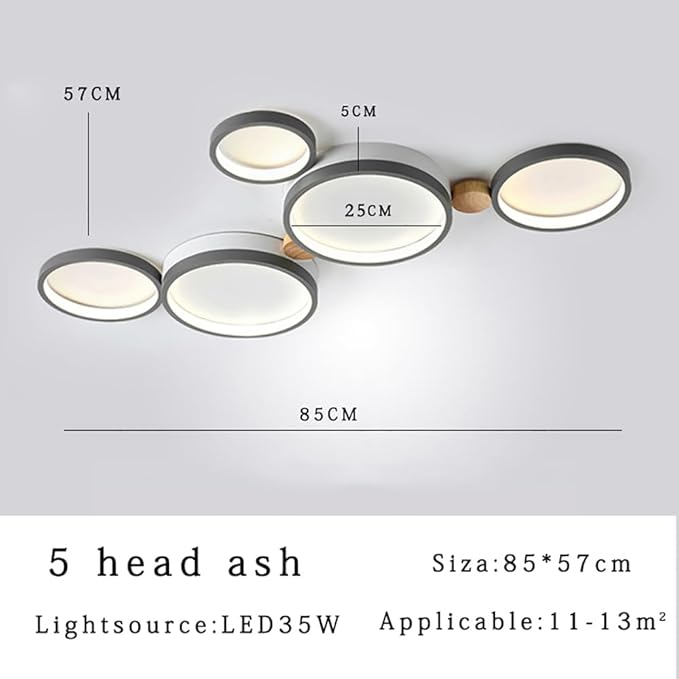 5-Lights LED Ceiling Light Fixture,Modern 34 Inch Ceiling Lights Flush Mount Wooden 35W Dimmable Chandelier for Living Room Bedroom Kitchen,3000K/4000K/6000K Temperatures Selectable Grey