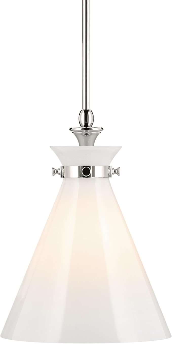 Kichler Laria 1-Light Pendant, Updated Traditional Light, Sloped Ceiling Compatible, for Kitchen with Opal Glass in Polished Nickel (14.5" x 10.5"), 52774PM