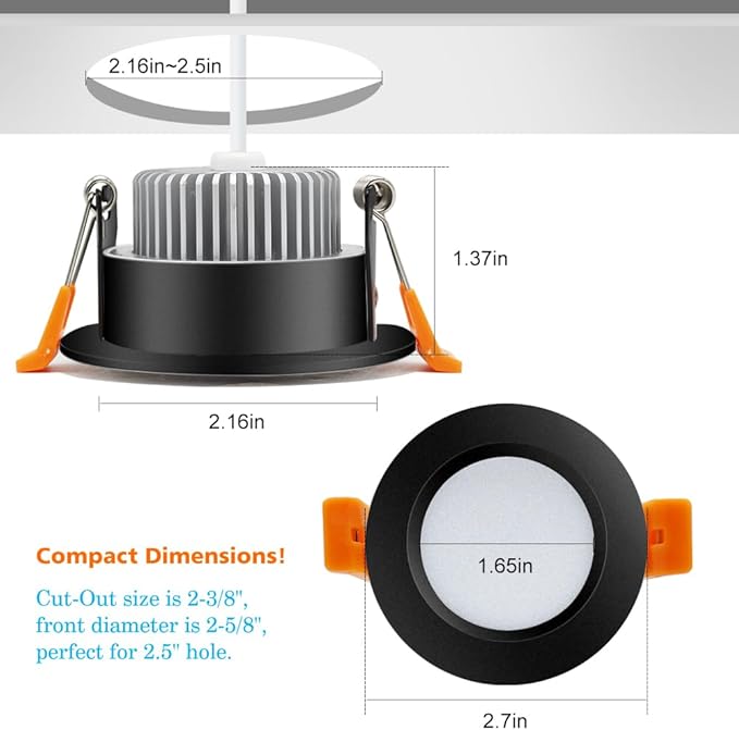 2 Inch LED Downlight, Recessed Lighting Dimmable Ceiling Light, 3W, 4000K Natural White, CRI80 with LED Driver(35W Halogen Equivalent), Black 4 Pack