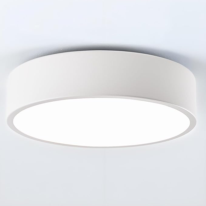 Modern White Flush Mount Ceiling Light, 2-Lights Round Ceiling Light, Minimalistic Ceiling Lamp Acrylic Shade Lighting Fixture for Bedroom Laundry Room Bathroom Hallway(11.8 Inch)