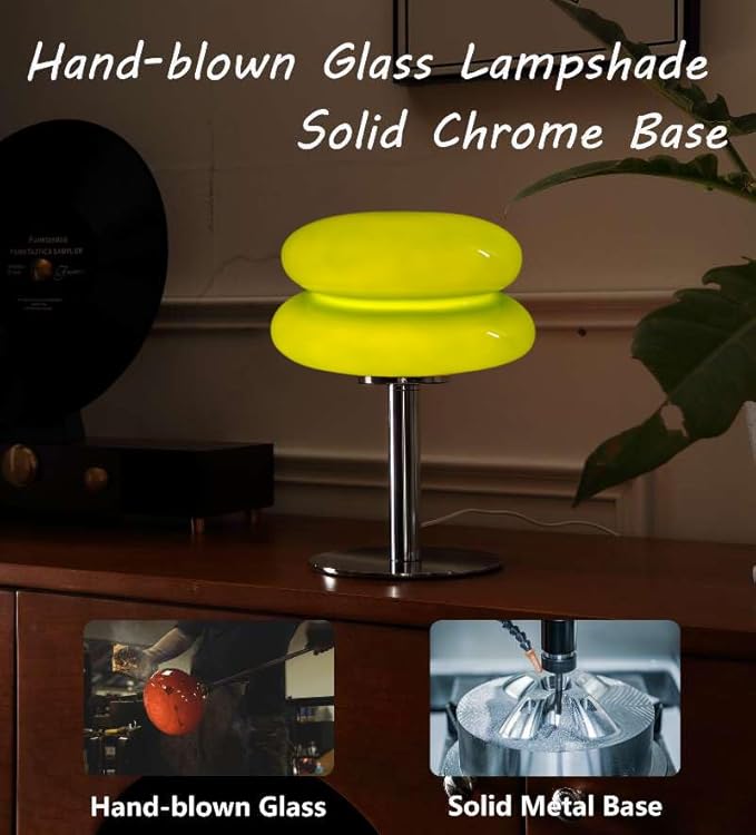 Glivpny Mushroom Lamp Table Lamp for Night Stands,Mid Century Modern Desk Lamps for Bedroom, Vintage Dimmable Bedside Small Lamps, Cute Cool Home Room Aesthetic Decor for Living Room (Green)