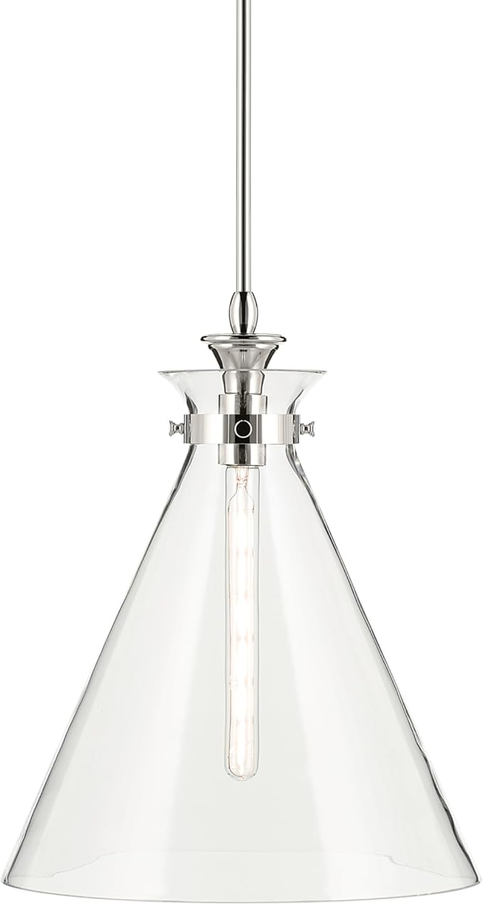 Kichler Laria 1-Light Pendant, Updated Traditional Light, Sloped Ceiling Compatible, for Kitchen with Clear Glass in Polished Nickel (19.75" x 16"), 52775PNCLR