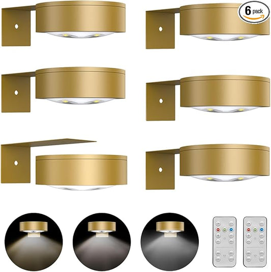 6-Pack Battery Operated Picture Light Magnetic Painting Light with 3 Lighting Modes,Remote and Dimmable Timer Art Display Light for Picture Artworking Frame Portrait,Wireless Wall Decor Puck Lights