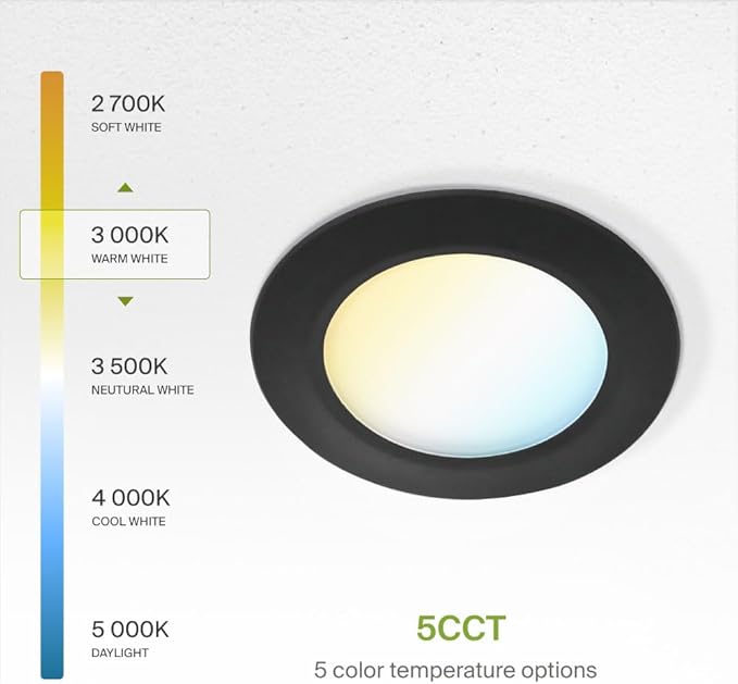 ASD 12 Pack Black Retrofit LED Recessed Lighting 6 Inch - 12W 2700K-5000K 971LM Flat Can Lights for Ceiling 6 Inch, Dimmable Black Recessed Lights, Wet Rated Wafer Lights, ETL